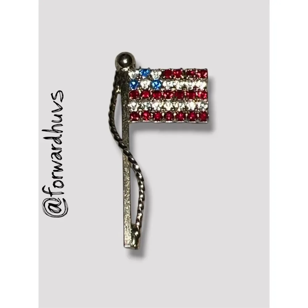 American Flag Brooch with Rhinestones